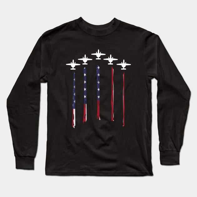 E-2 Hawkeye Us Flag Long Sleeve T-Shirt by Dirty Custard Designs 